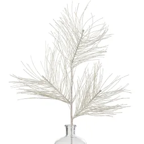 28" Glitter Pine Needle Spray: White