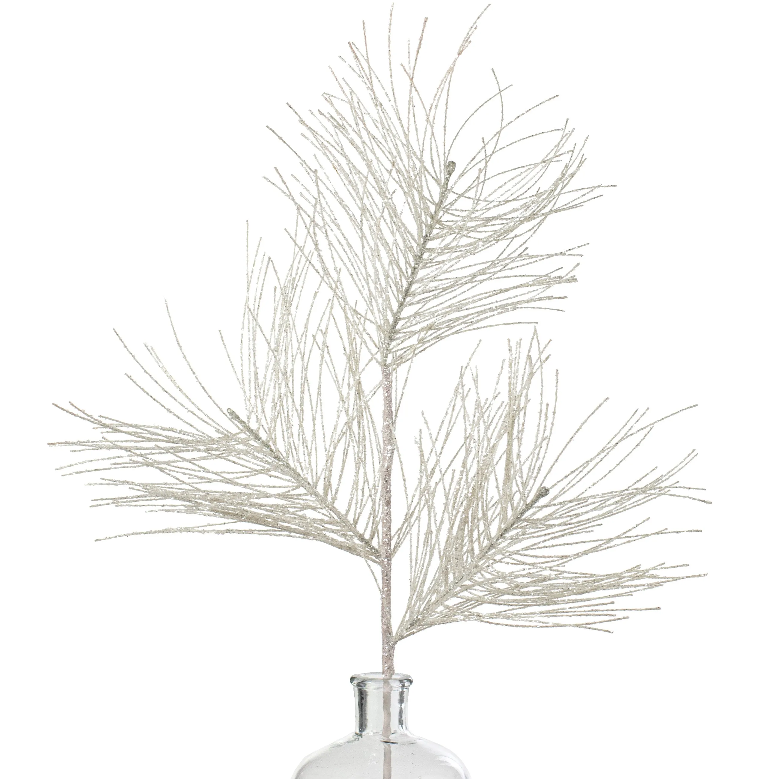 28" Glitter Pine Needle Spray: White