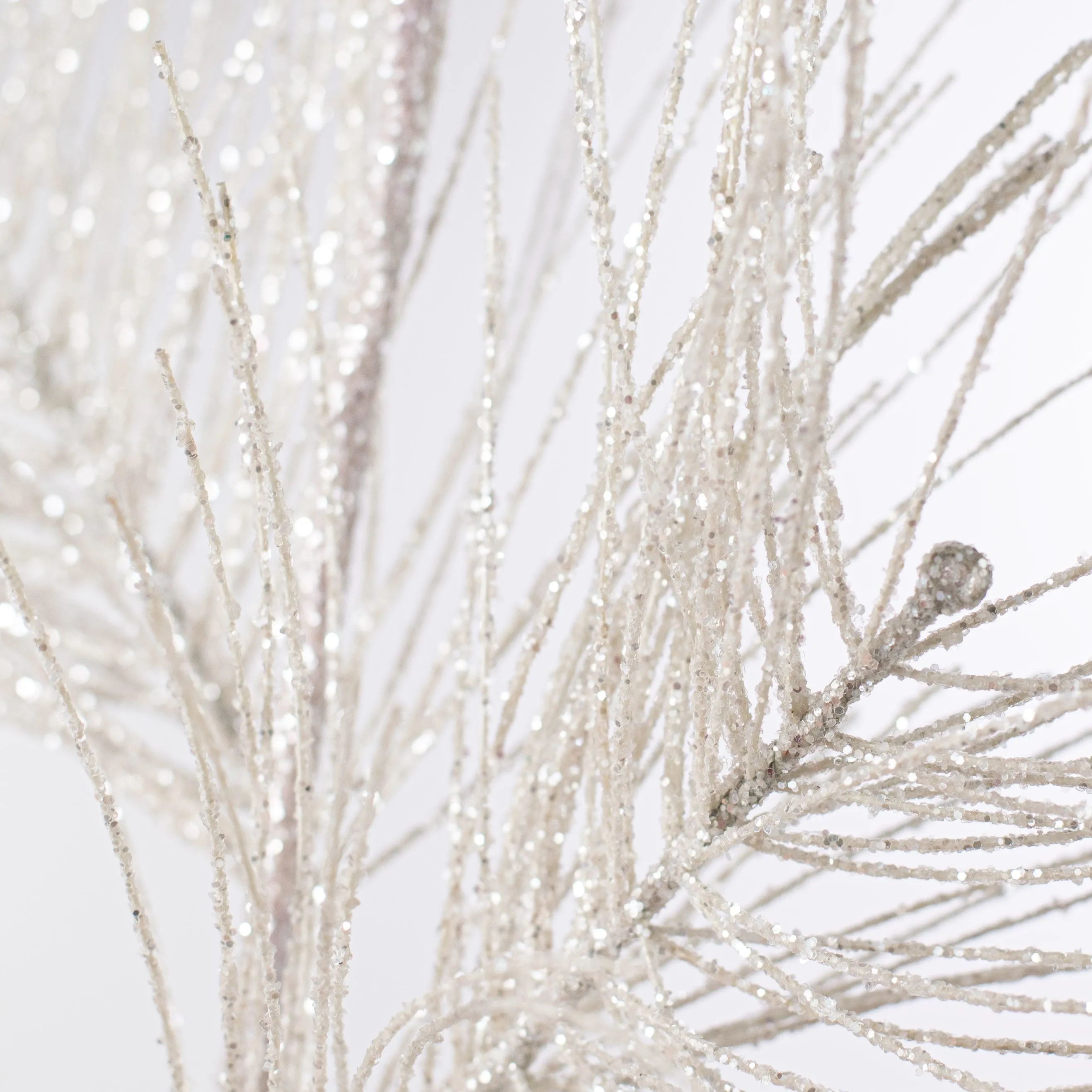 28" Glitter Pine Needle Spray: White