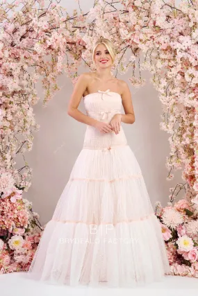 Blush Dotted Tulle Strapless Pretty Fit and Flare Wedding Dress